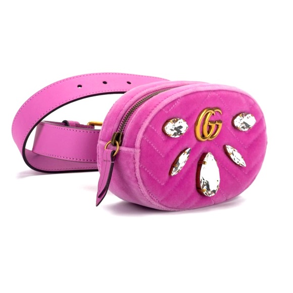 Gucci Handbags - Limited Edition Gucci Pink Velvet with crystals beltbag: size 85cm 34”